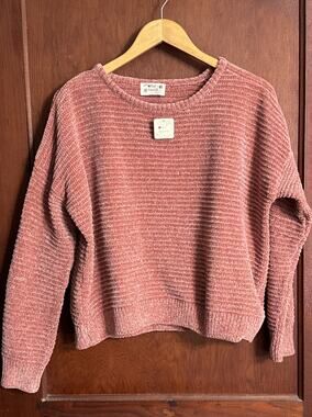 Poof Apparel Women’s L Dusty Rose Chenille Sweater Soft Cozy Knit 90s Y2K Style